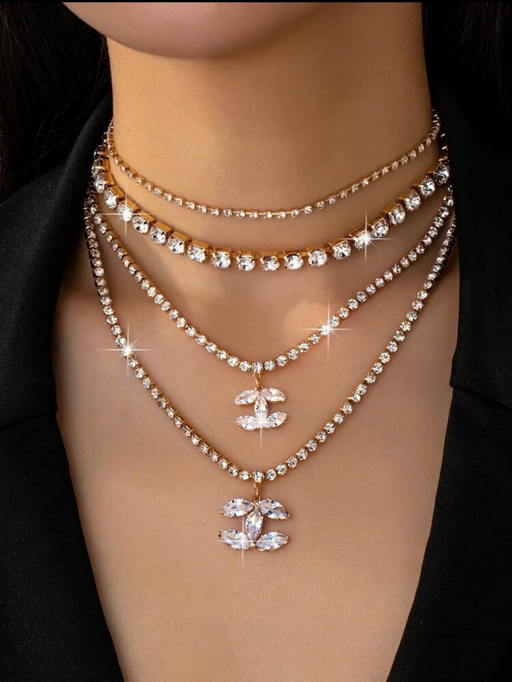 Nordstrom Gold-Tone Multi-Layer Crystal Pendant Necklace